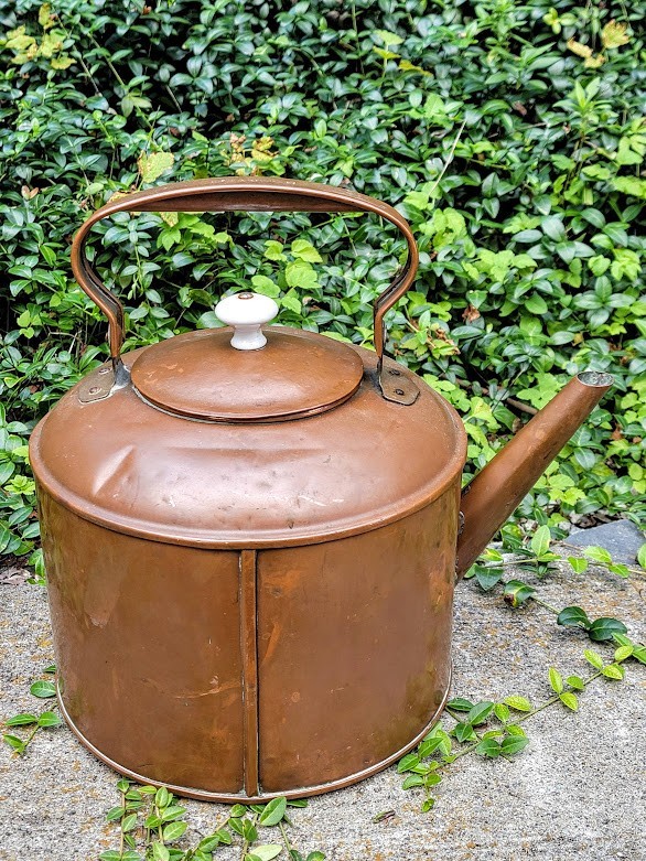 Large Antique Copper  KREAMER 8 Tea Kettle Farmhouse Watering Can Porcelain Knob