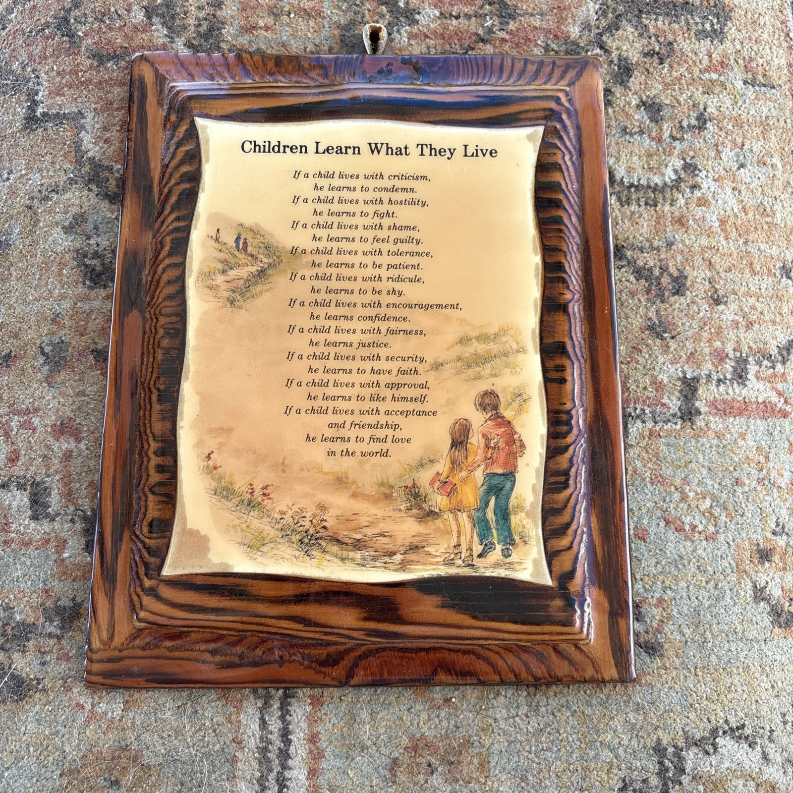 Vtg Plaque W/ Poem “Children Learn What They Live”  Farmhouse Country 1950