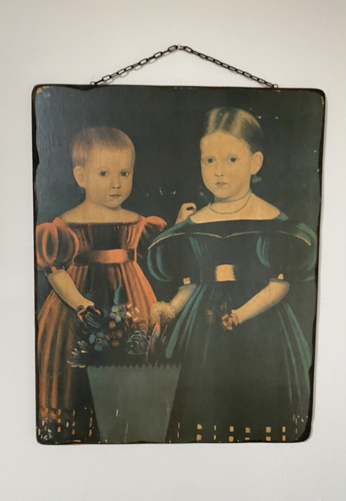 Rare 20th Century Henry Ford Two Children of the Torrey Family wooden Plaque 23” Rare 20th Century Henry Ford Two Children of the Torrey Family wooden Plaque 23”