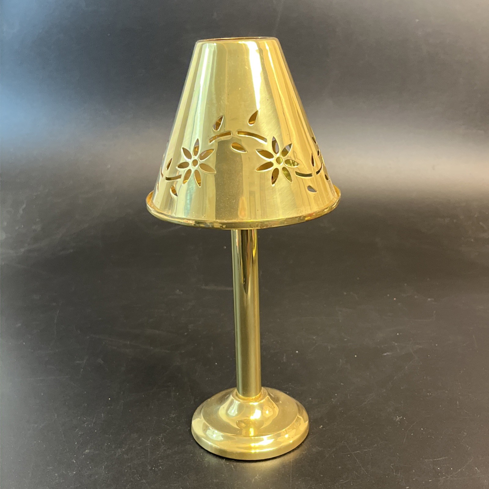 Vtg Partylite Floral Tracery Tealight Lamp Bright Brass Set Farmhouse 11\