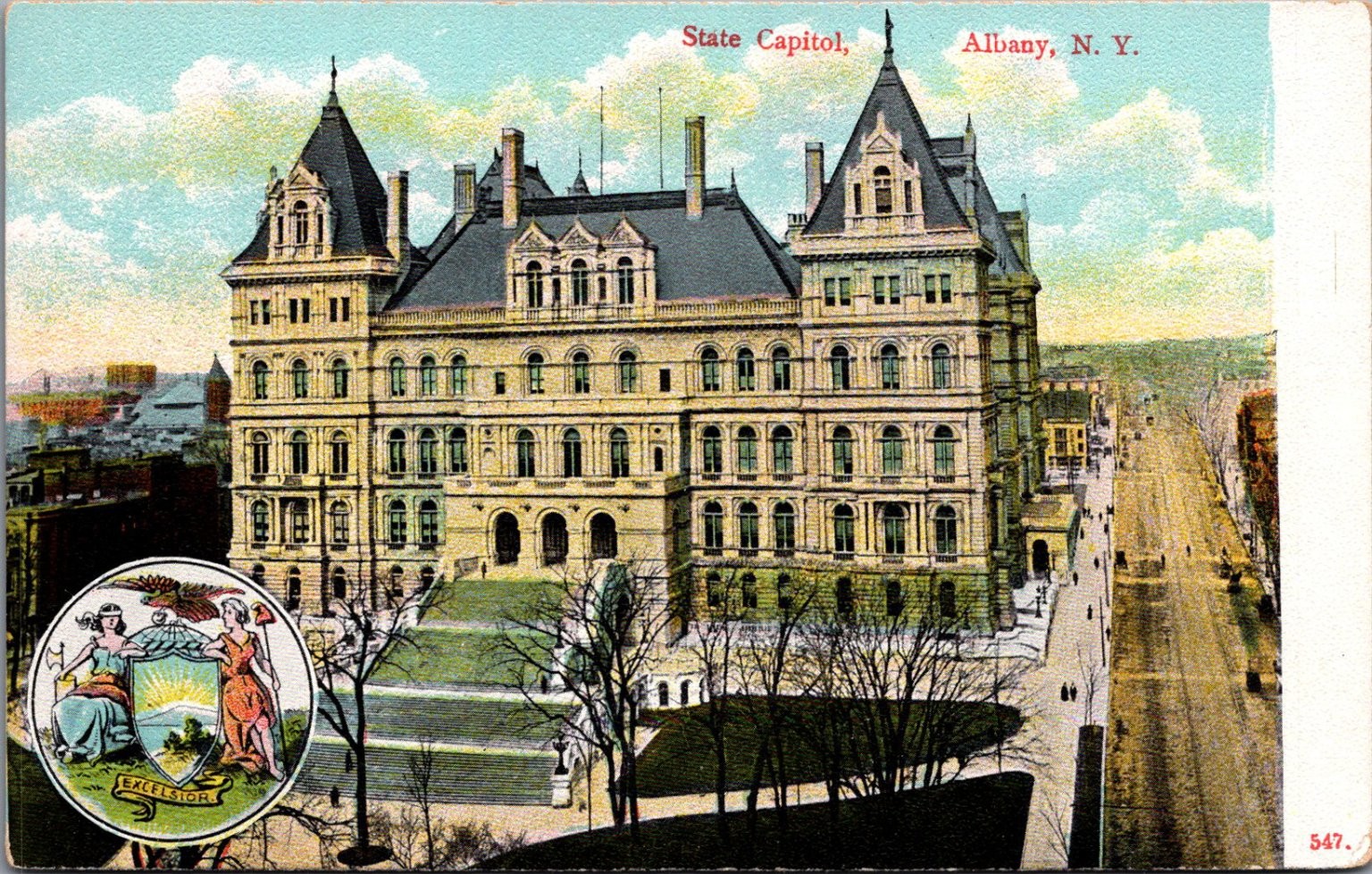 Albany NY State Capitol Building New York Seal German Printed Postcard Albany NY State Capitol Building New York Seal German Printed Postcard