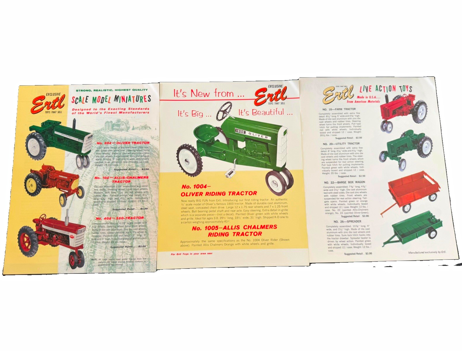 Vintage 1960s Ertl Toy Catalog Insert Sheets Lot Oliver Allis Chalmers Tractors