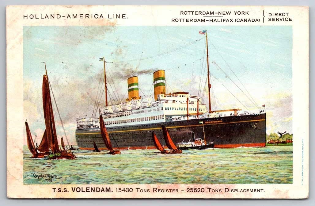 TSS Volendam Holland America Line Ships Postcard