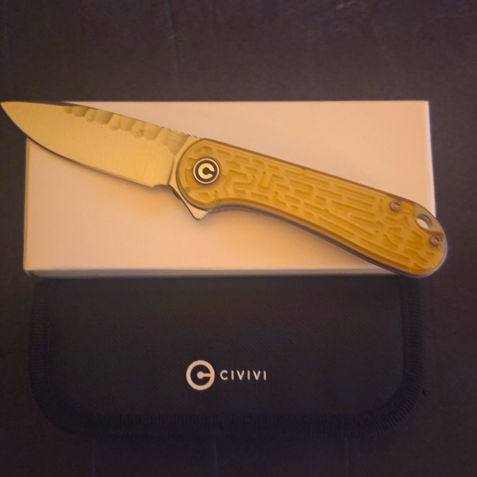 CIVIVI Elementum C18062AM-2 Yellow Ultem Nitro-V Drop Point Plain Manual Liner