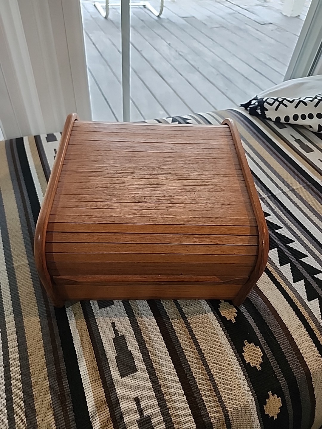 1970s Vintage MCM Kalmar Designs Teak Wood Roll-Top Tambour Box Storage Recipes