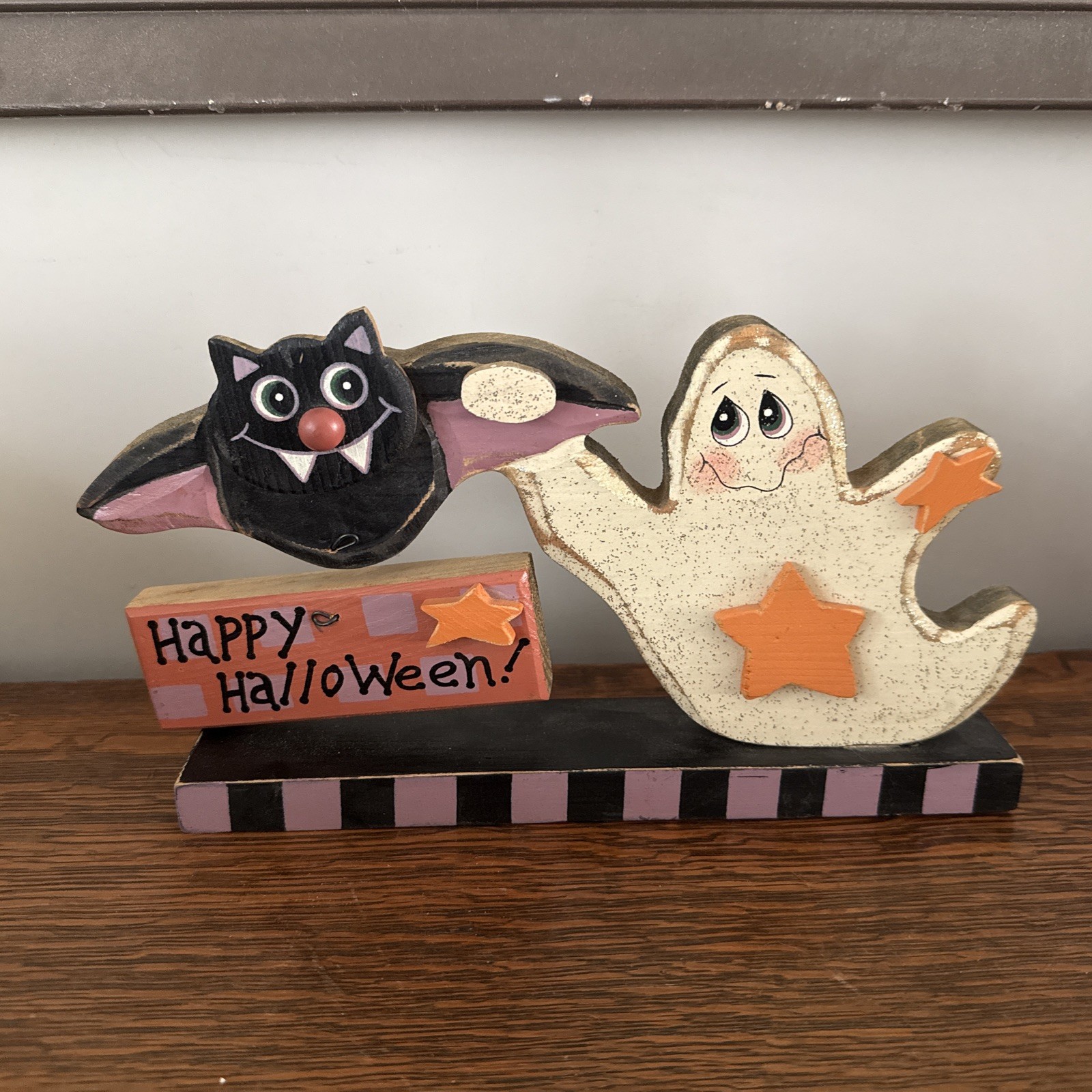Wooden vintage happy Halloween Bat ghost Halloween home decor Fall happy spooky Wooden vintage happy Halloween Bat ghost Halloween home decor Fall happy spooky