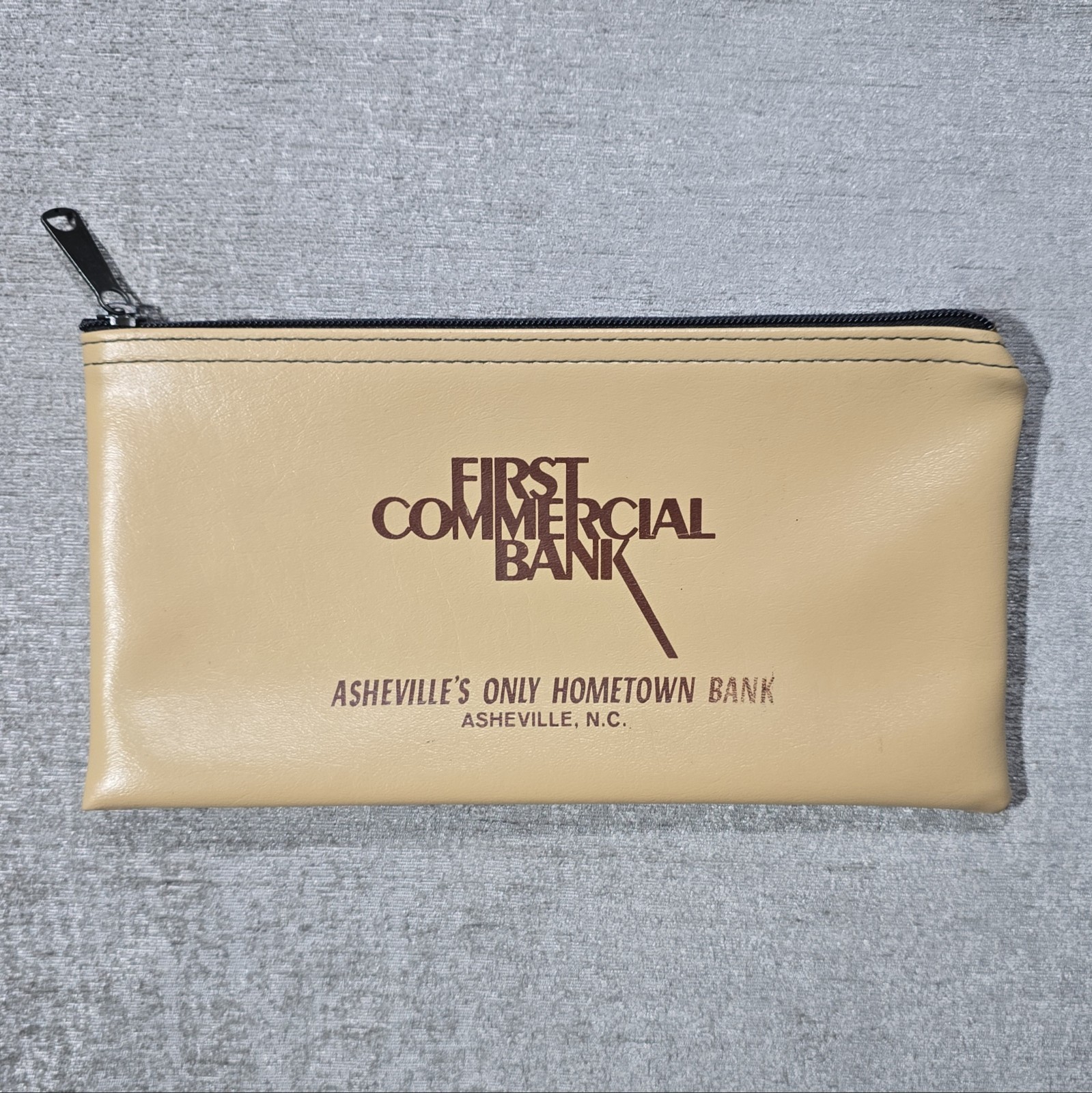 Vintage First Commercial Bank Asheville NC Zipper Deposit Money Bag Fabriko USA