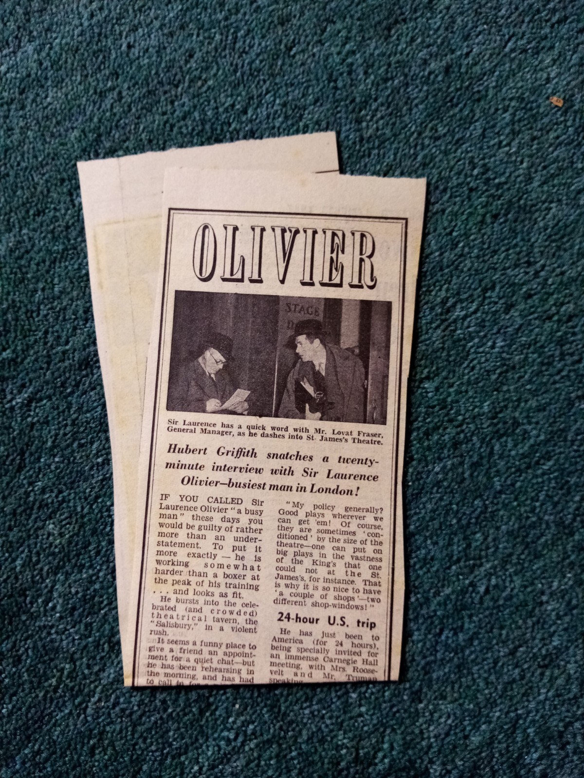 Ot2 Ephemera 1950 article Laurence Olivier with hubert griffith Ot2 Ephemera 1950 article Laurence Olivier with hubert griffith