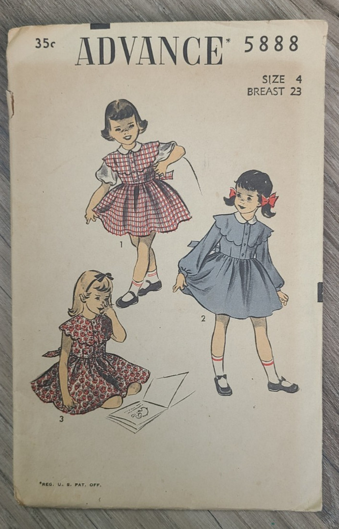 Advance 5888 Vintage Sewing Pattern c 1950s Girls Dress Size 4 Scalloped Collar Advance 5888 Vintage Sewing Pattern c 1950s Girls Dress Size 4 Scalloped Collar