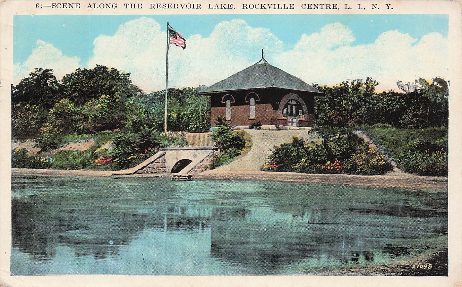 Long Island NY Reservoir Lake Rockville Centre New York Vtg Postcard J11