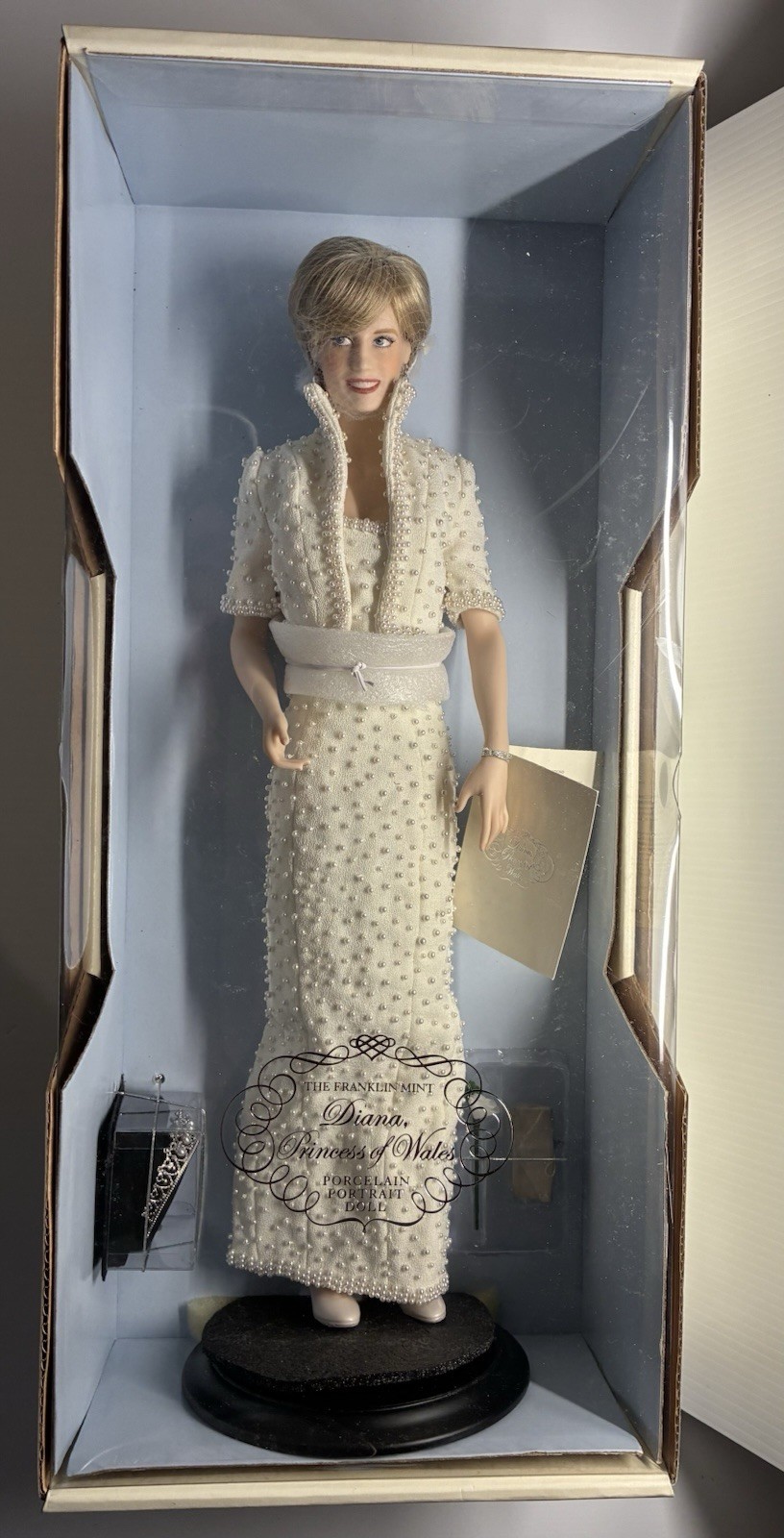 Princess Diana of Wales Porcelain Portrait Doll. Pearl Dress.