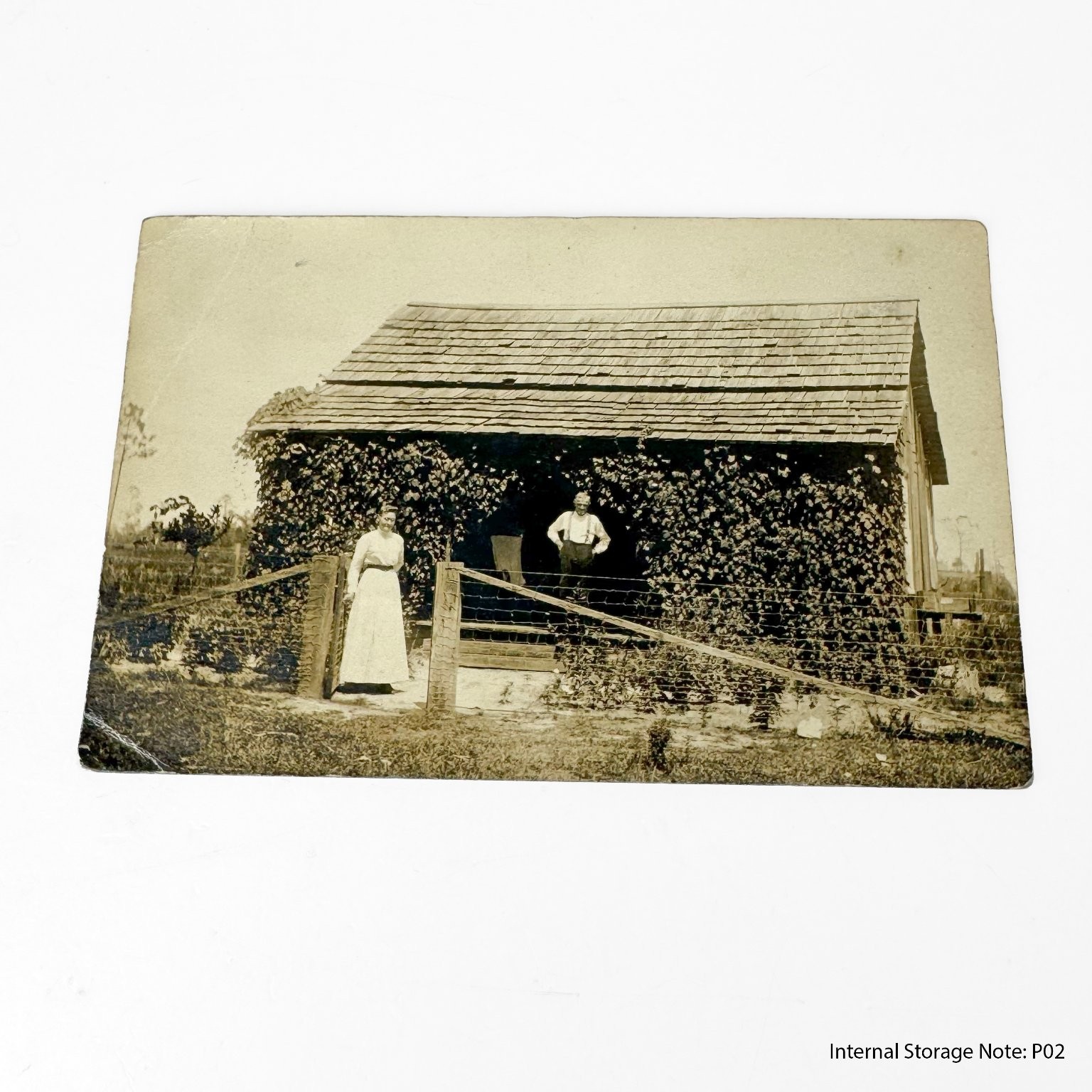 Vintage Early 1900s RPPC Postcard Couple Rural House Vines Fence Real Photo Vintage Early 1900s RPPC Postcard Couple Rural House Vines Fence Real Photo