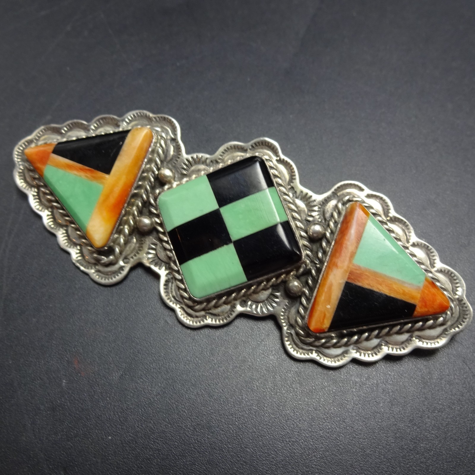 Gorgeous Vintage Navajo SECATERO Multi-Stone INLAY Sterling Silver PIN/BROOCH Gorgeous Vintage Navajo SECATERO Multi-Stone INLAY Sterling Silver PIN/BROOCH