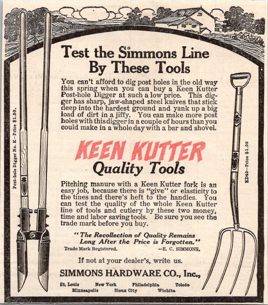 1913 Keen Kutter Simmons Hardware Tools Cutlery Pitch Fork Digger ORIG Print Ad 1913 Keen Kutter Simmons Hardware Tools Cutlery Pitch Fork Digger ORIG Print Ad