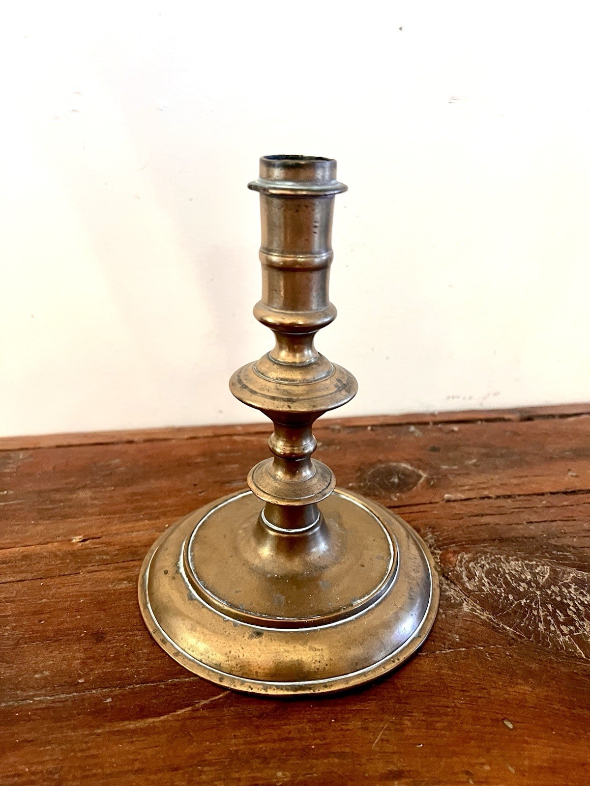 RARE 17th Century Pronounced Knop FRENCH CANDLESTICK - 1600s Brass Candle Holder