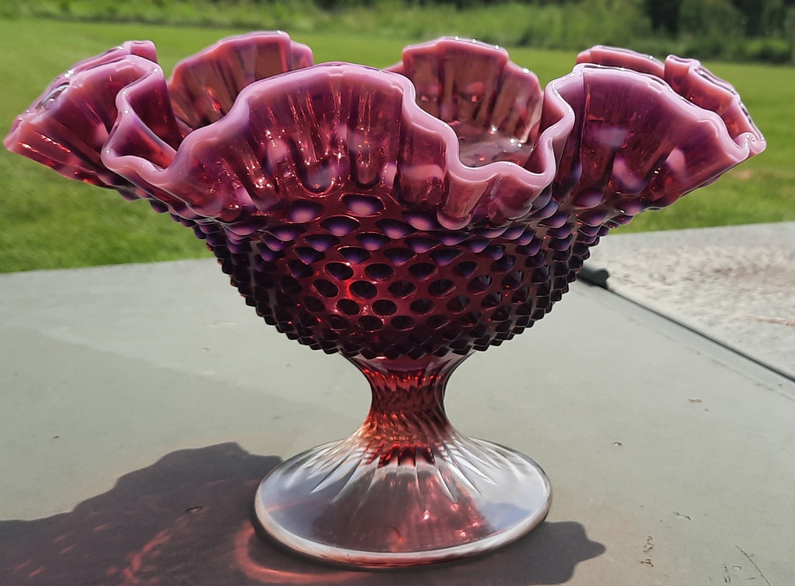 Fenton Dark Plum Opalescent Hobnail Large Compote - 10 Fenton Dark Plum Opalescent Hobnail Large Compote - 10
