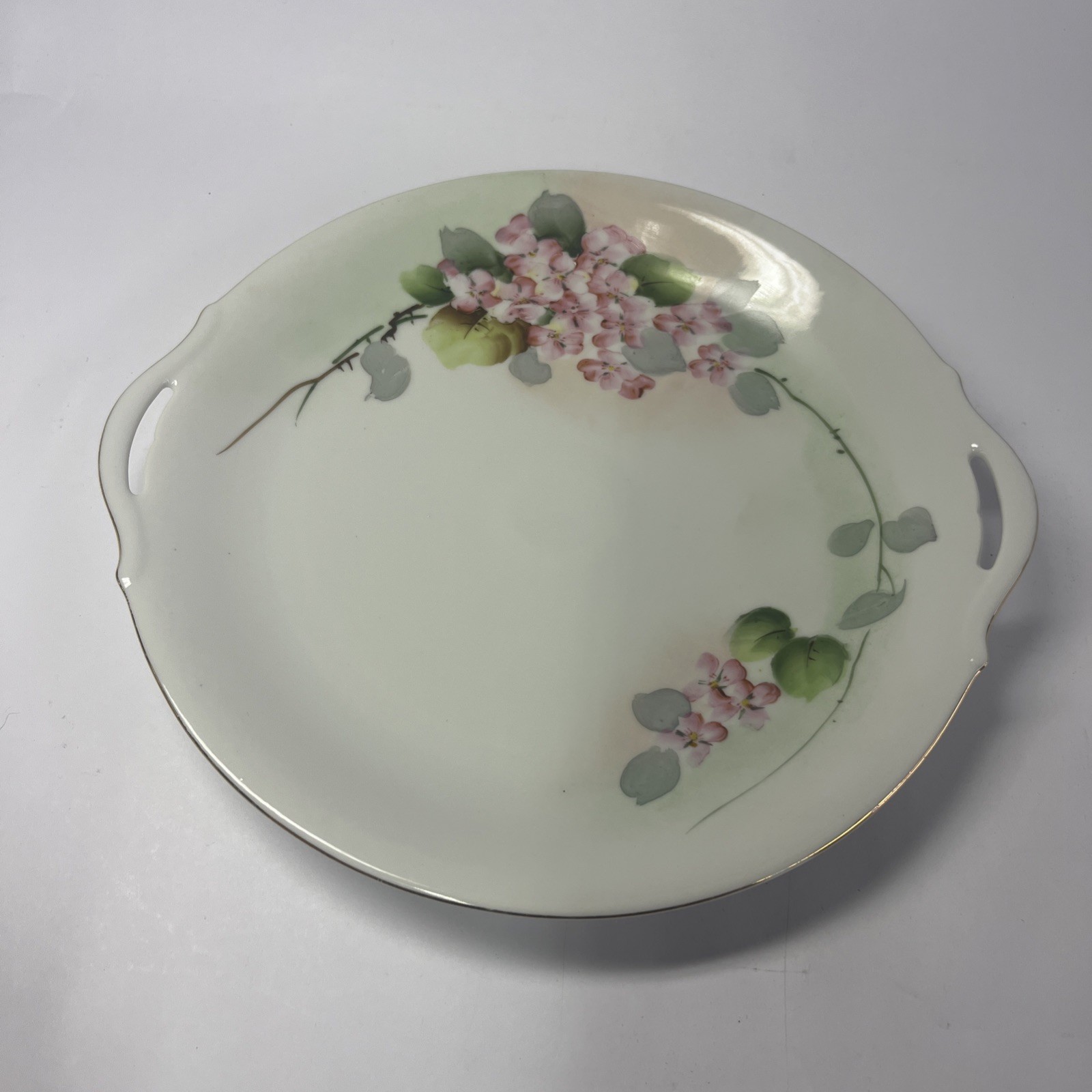 Floral Nippon Hand Painted Cake Plate with Handles from Japan 9.5