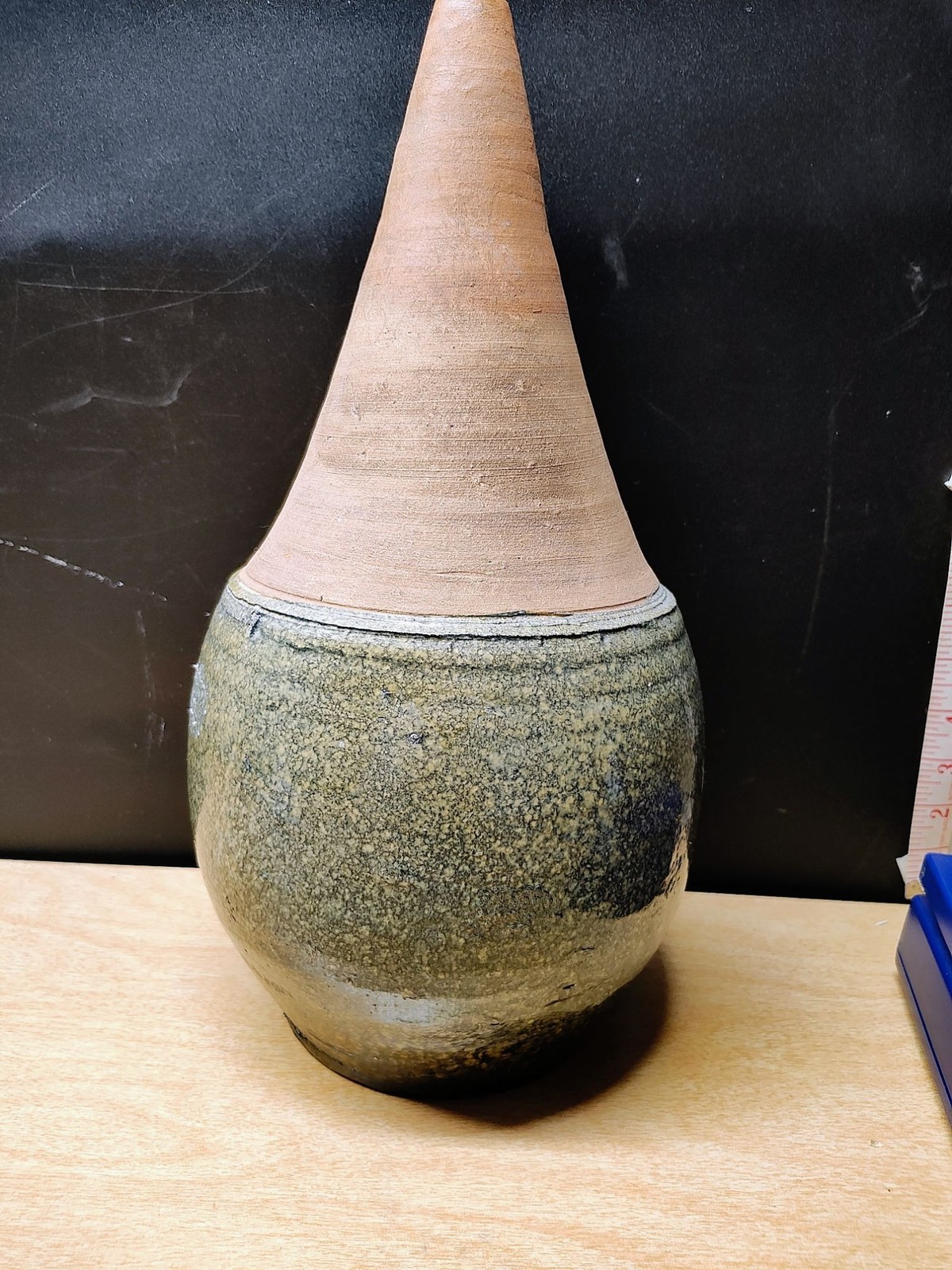 Handmade Ceramic Decorative Vase With Cone Lid Rustic Textured Finish Earthy Gre Handmade Ceramic Decorative Vase With Cone Lid Rustic Textured Finish Earthy Gre