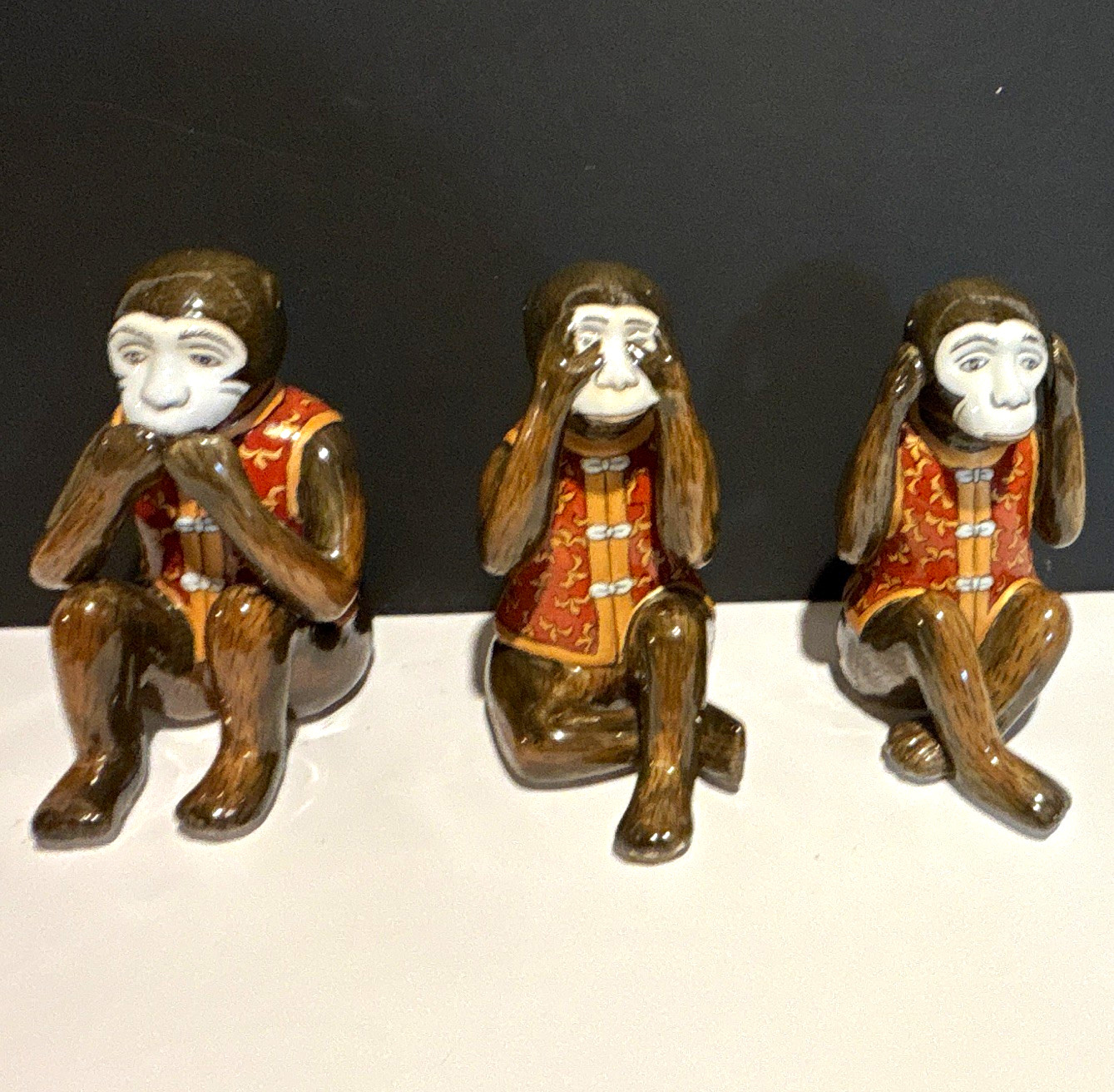 Vintage unbranded, hand-painted ceramic wise monkeys hear, speak, see no evil Vintage unbranded, hand-painted ceramic wise monkeys hear, speak, see no evil