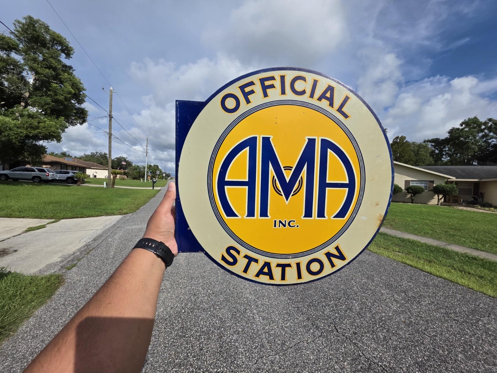Vintage Early AMA Official Station Flange Sign Vintage Early AMA Official Station Flange Sign