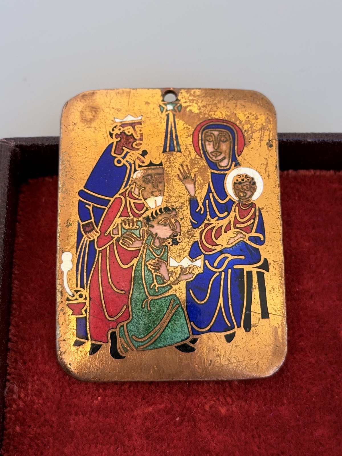Antique Limoges Style Champleve Enamel Plaque Adoration the Magi Nativity Icon Antique Limoges Style Champleve Enamel Plaque Adoration the Magi Nativity Icon