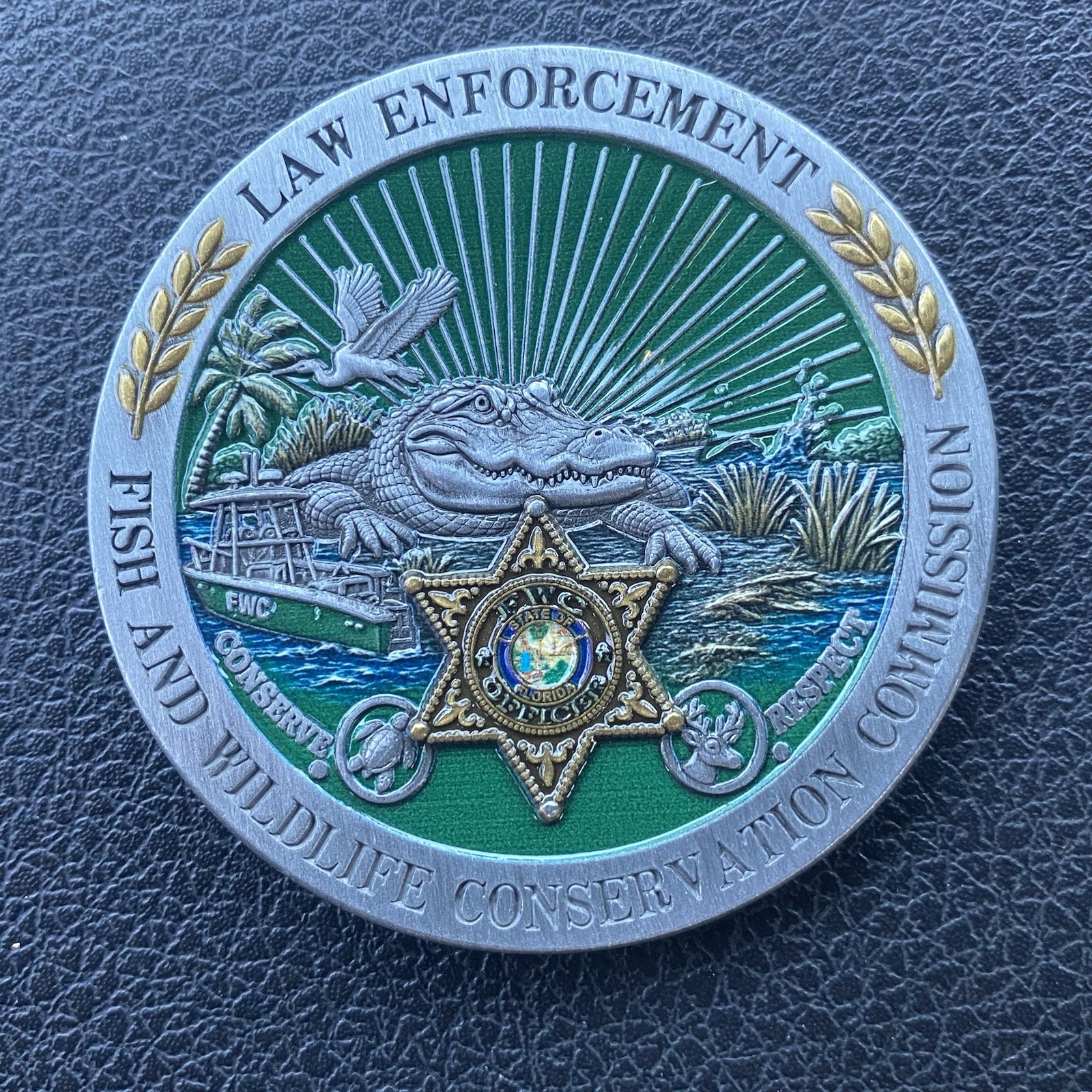 Large FWC Florida Fish and Wildlife Challenge Coin Game Conservation Police