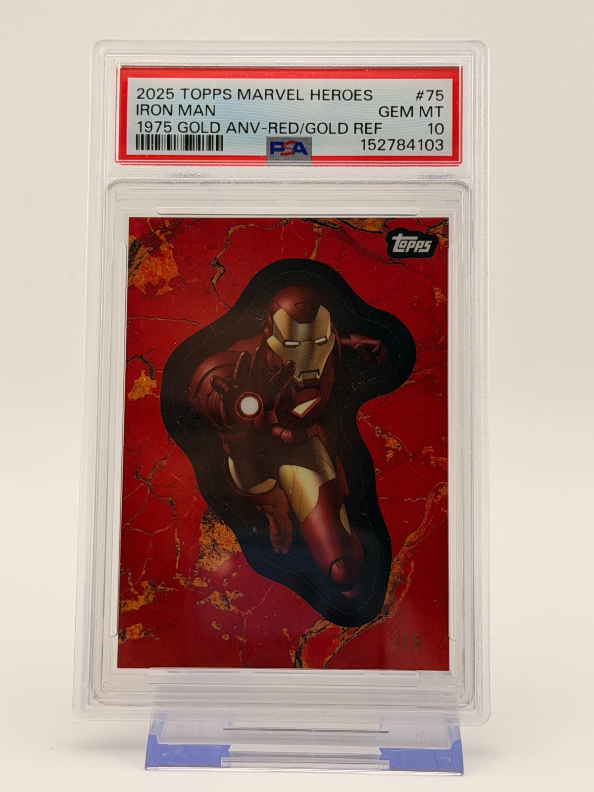ALPHA 2025 Topps Marvel Comic Book Heroes #75 Iron Man  Red Gold 1/5 PSA 10