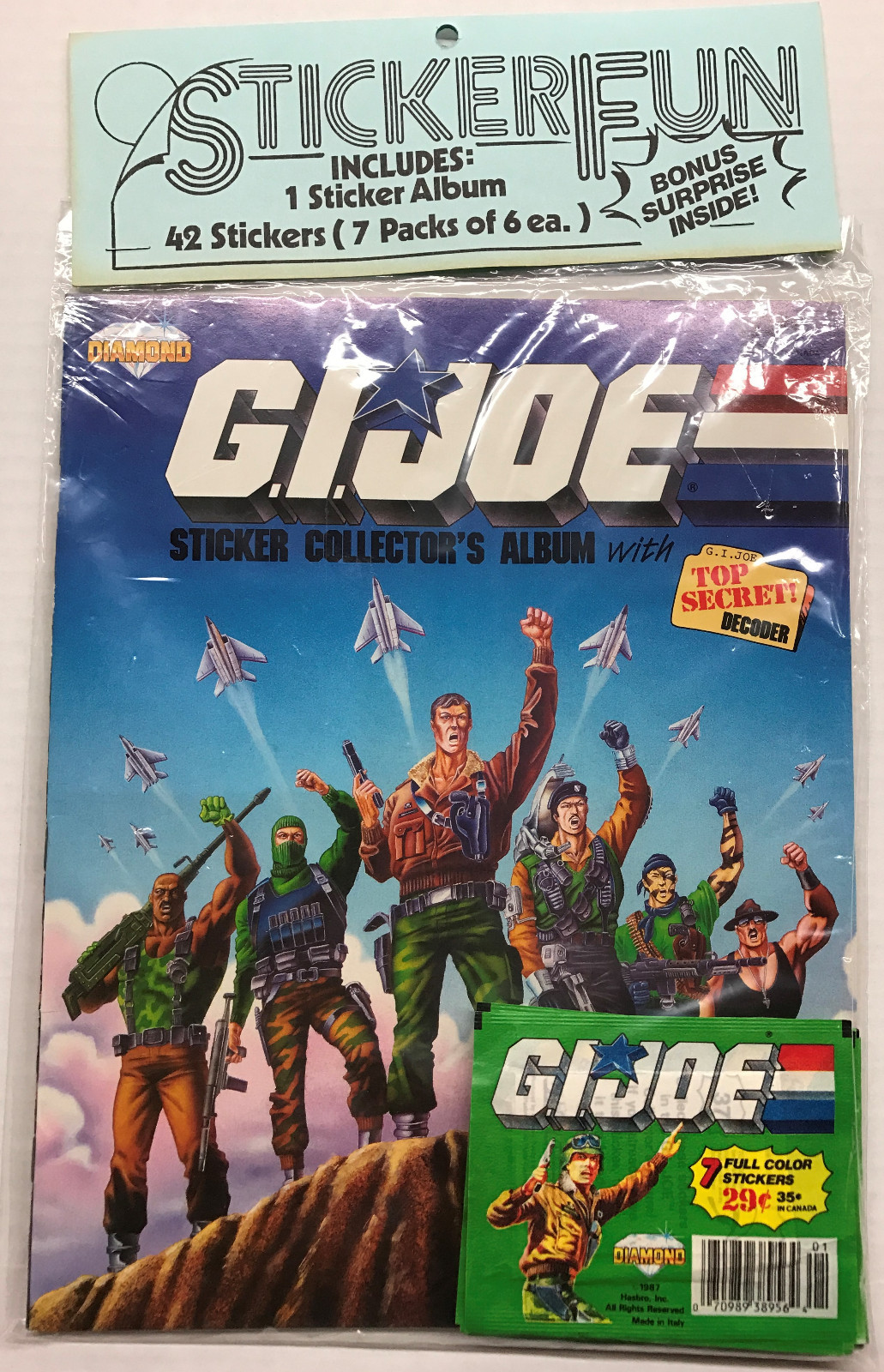 Lot/Vintage 1986 GI JOE Cartoon Diamond/Panini Hasbro Album Book+7 Sticker Packs