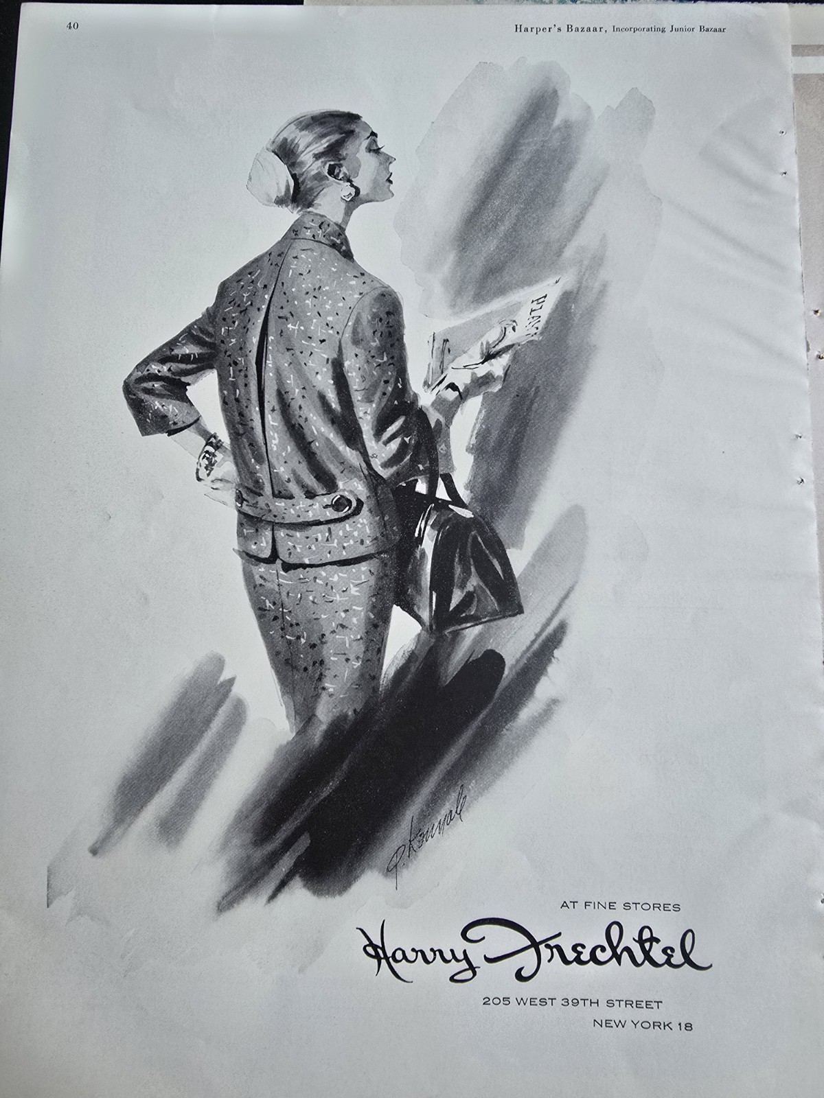 1956 Women's Harry Frechtel Suit  vintage fashion Art ad