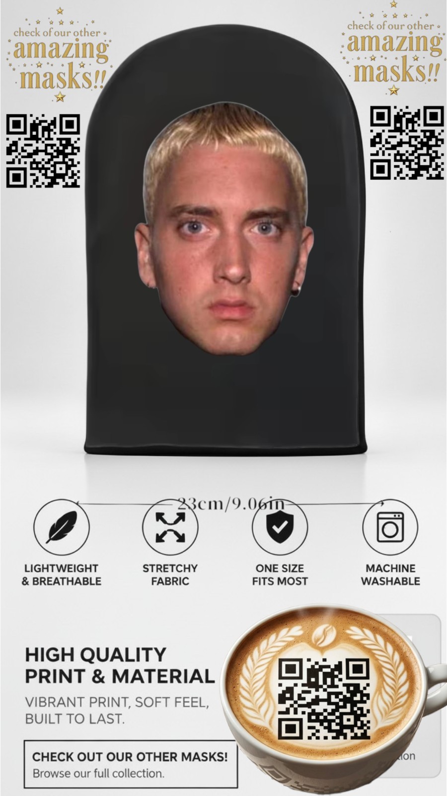 New Eminem Slim Shady Mesh Face Mask See-Through Breathable Cosplay Costume Rave