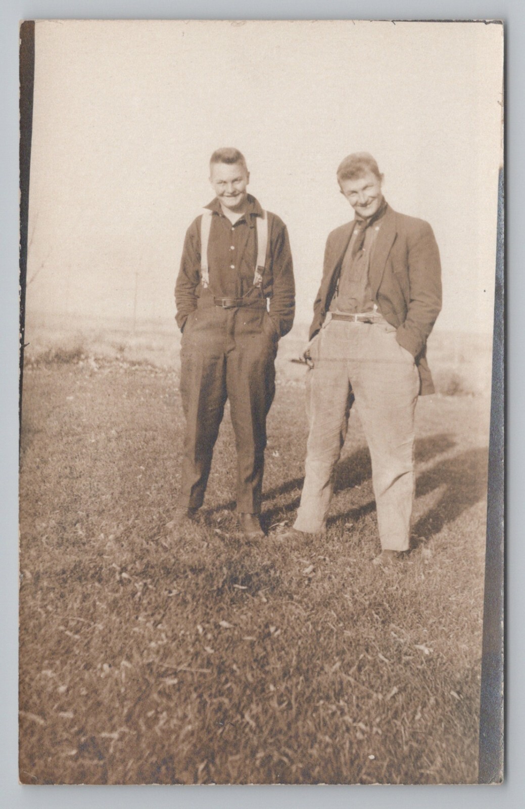 Two Handsome Grinning Young Men Brothers Unposted RPPC card