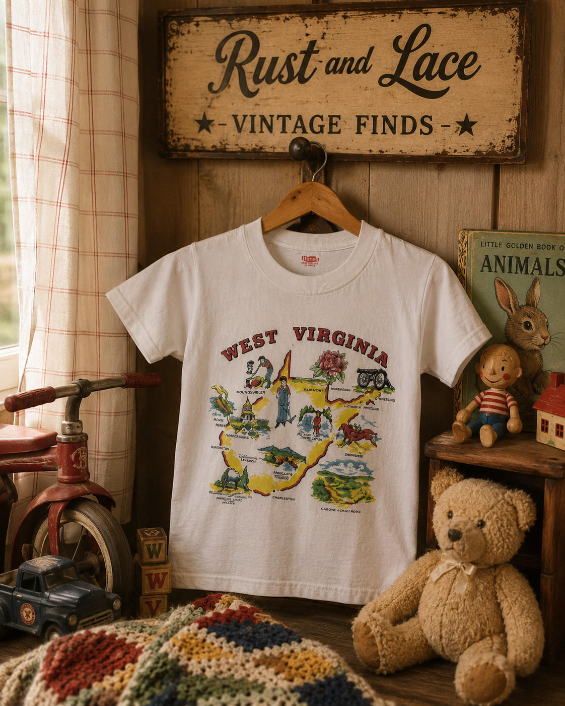 Vintage 70\'s West Virginia T Shirt Hanco Kids 6-8 NOS Souvenir
