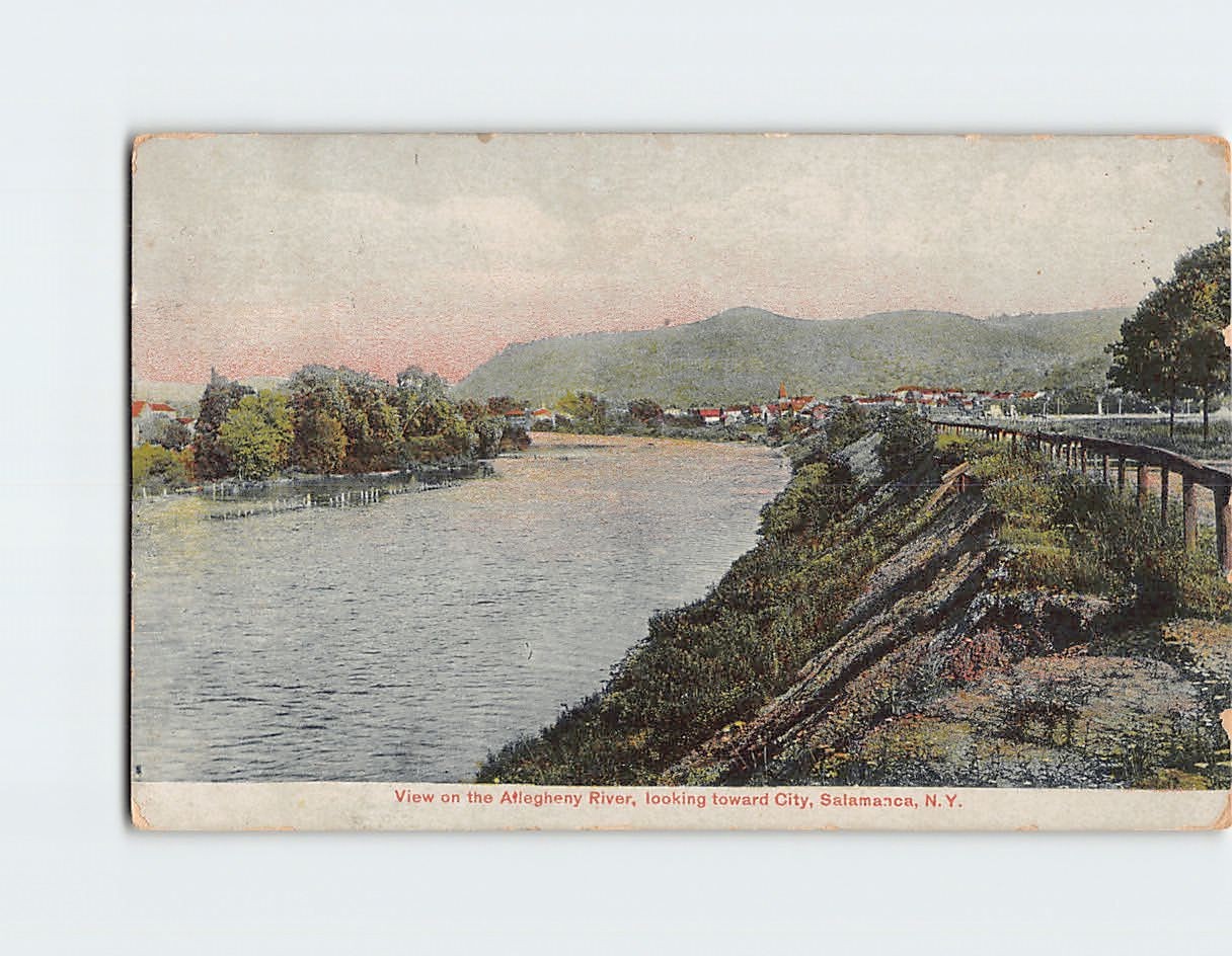Postcard View of the  Allegheny River Looking Toward City Salamanca New York USA