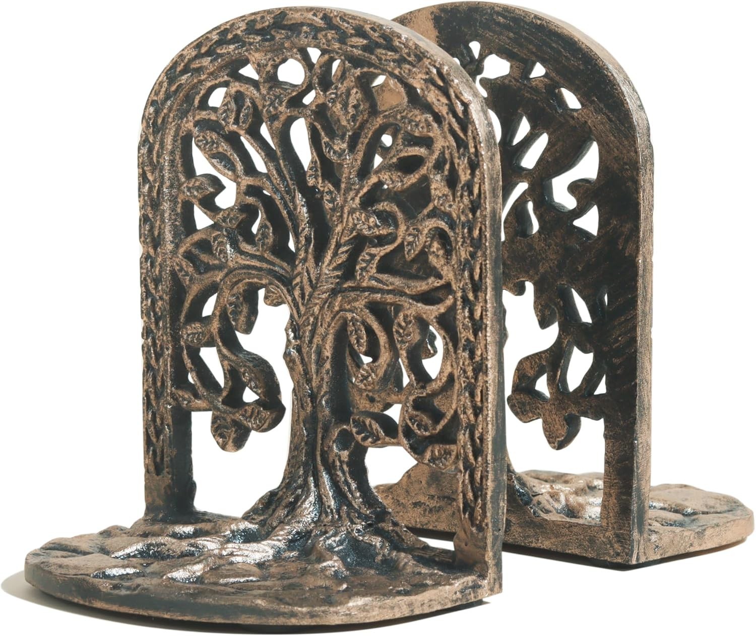Elegant Antique Brass Tree of Life Bookends for Home or Office Décor