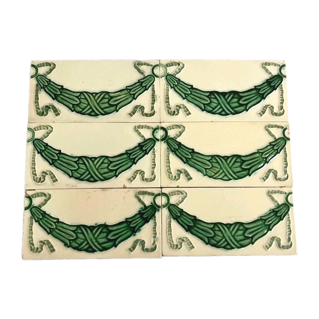 6 PC'S RARE VINTAGE CERAMIC FLOWER TILE MADE IN JAPAN COLLECTABLE 