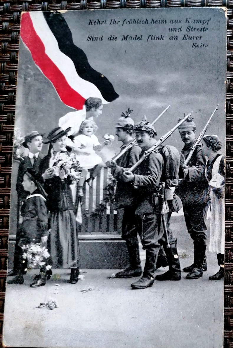 Farewell Scene with German Flag  - WWI Militaria Patriotic Postcard AK Germany