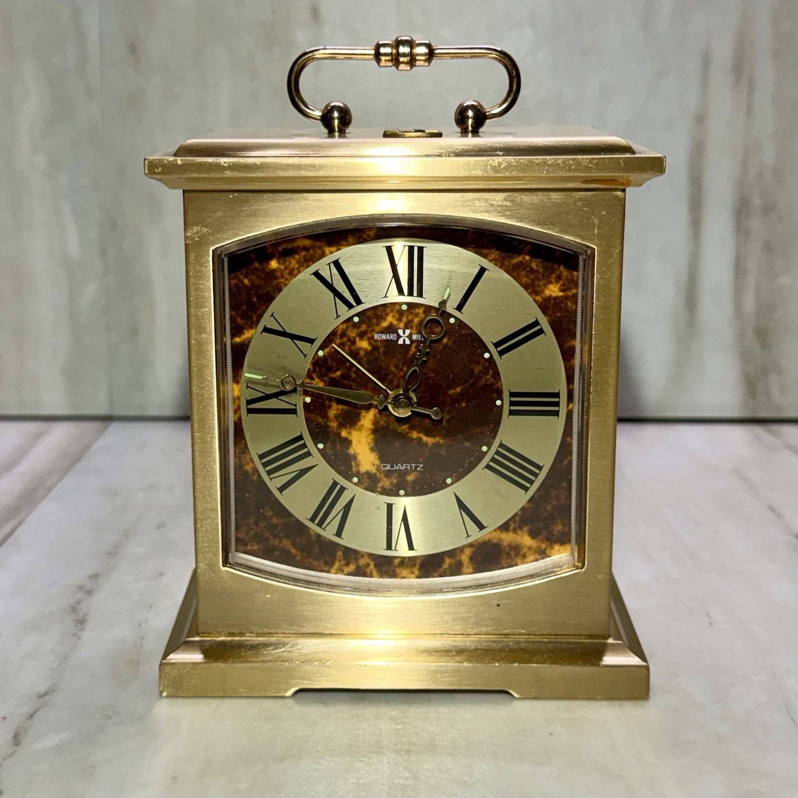 Howard Miller Vintage Brass Carriage Alarm Clock 4RE603 Tortoiseshell Dial