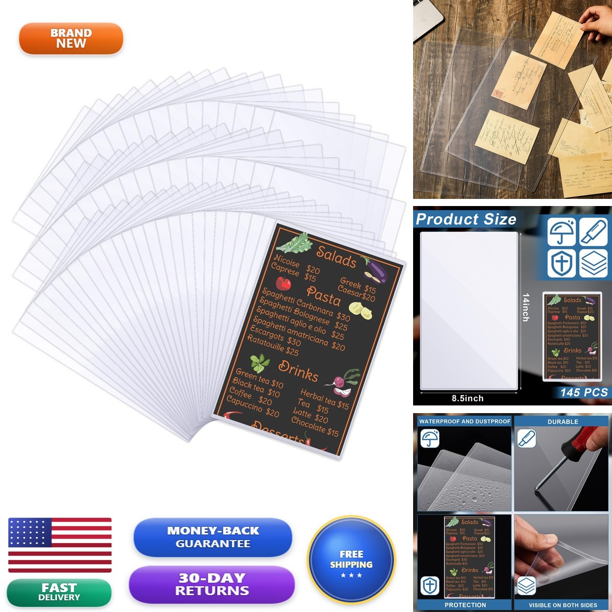Henoyso 145 Pcs Clear Menu Sleeves 8.5 x 14 Legal Size Print Protectors
