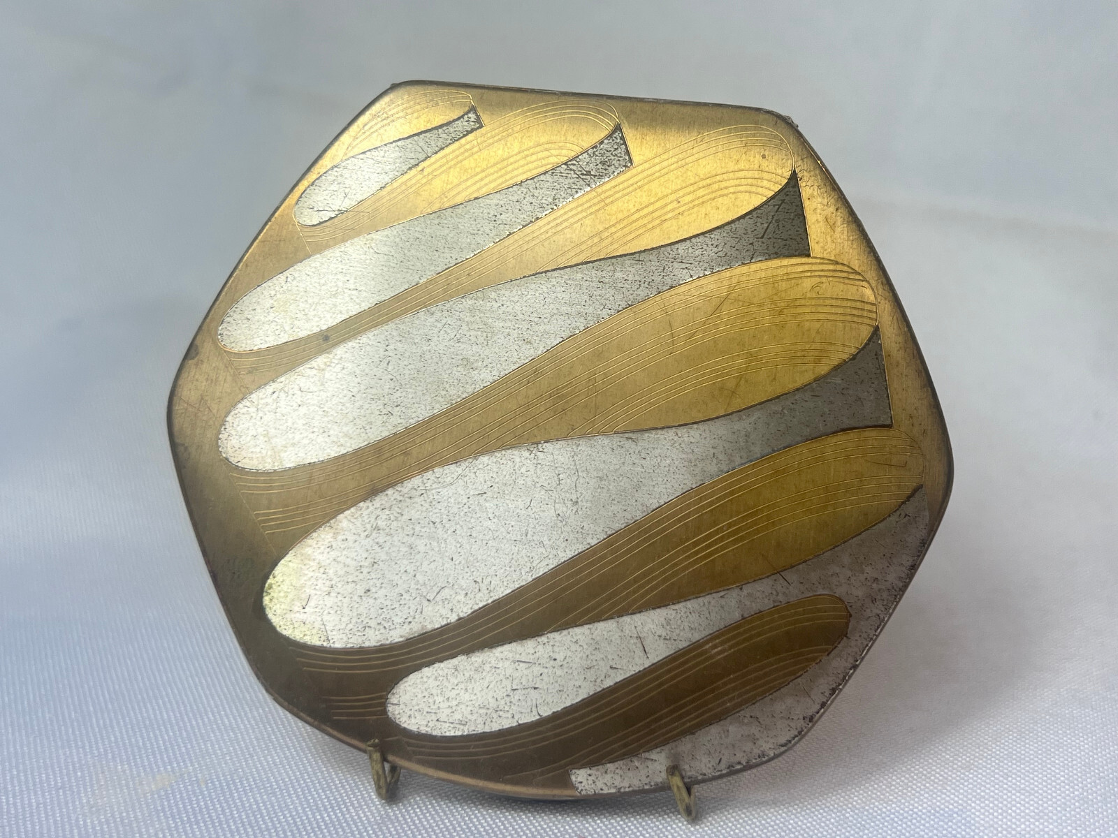 MCM Elgin American Compact Silver & Goldtone Mirrored Powder Box W/Screen & Puff