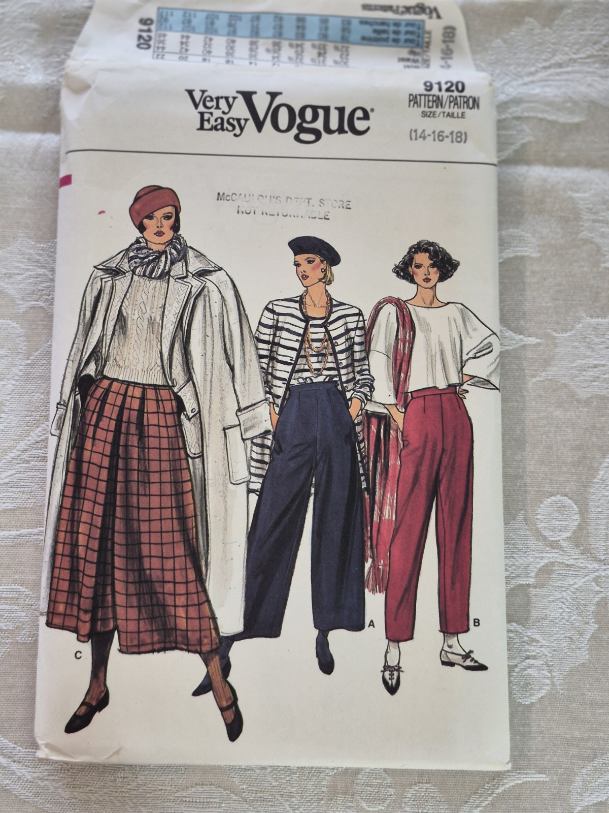 Vintage 1980s Vogue 9120 Wide Leg Pants Tapered Flared Pattern 14 16 18 UNCUT FF