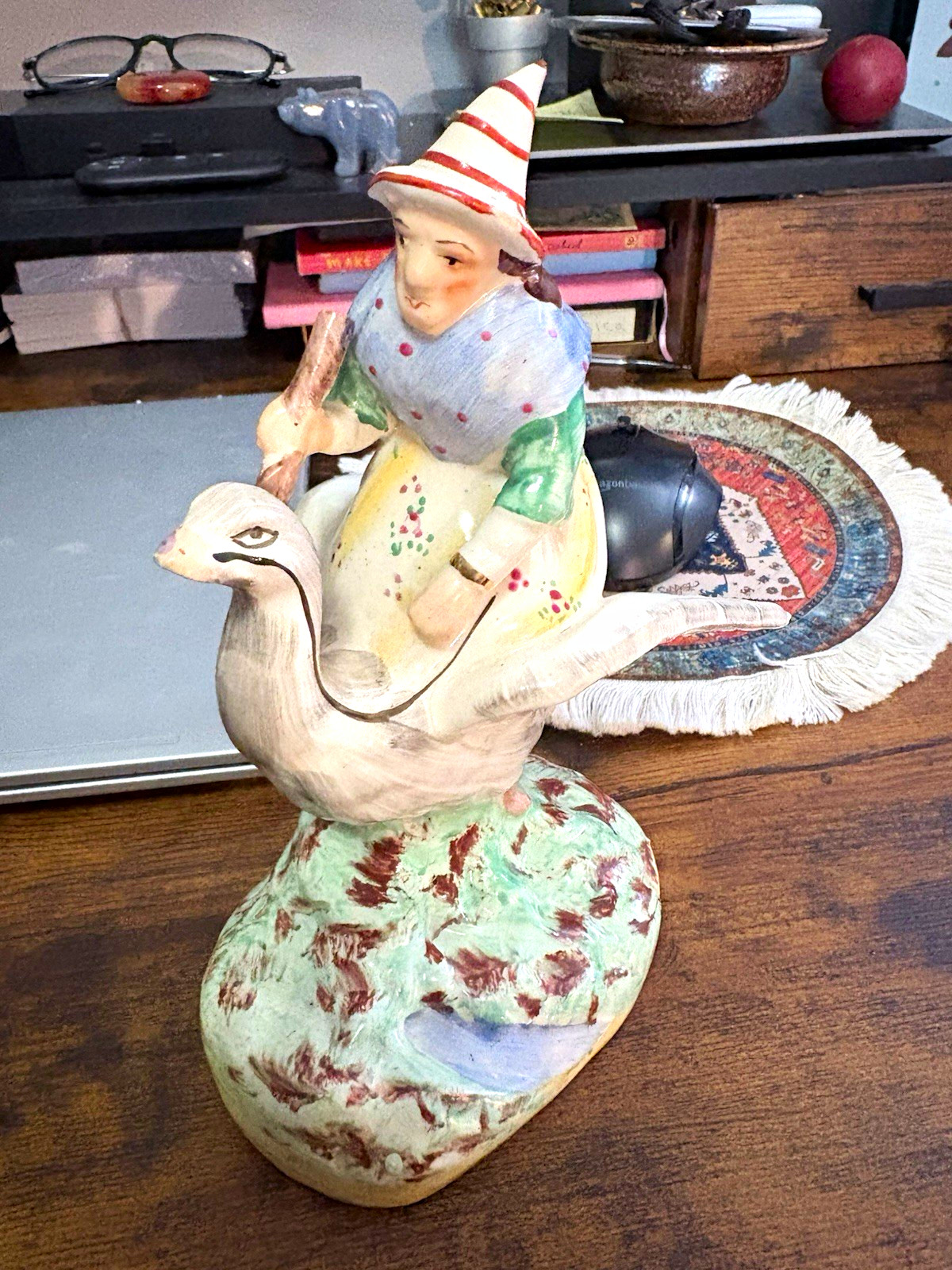 RARE 1890s STAFFORDSHIRE FIGURINE MOTHER GOOSE - hand painted one of a kind