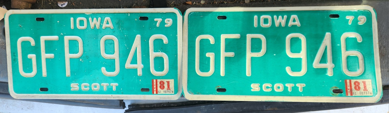 Vintage 1979 Green Iowa License Plate Set Mancave Barn Garage