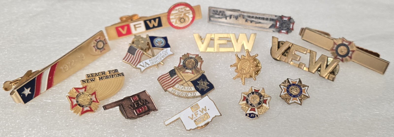 Vintage VFW 1970 - 81  Red White Blue Enamel Tie Clips Pins Lot