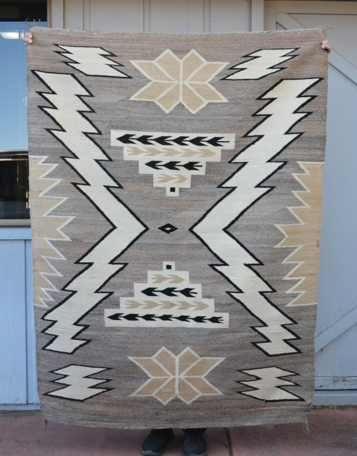 Early Two Grey Hills Lightning Storm Pattern Navajo Rug - Handspun - 65 Early Two Grey Hills Lightning Storm Pattern Navajo Rug - Handspun - 65