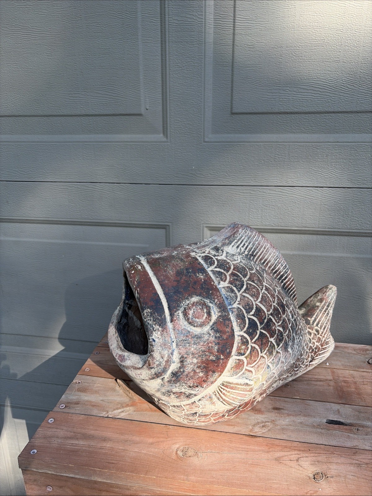 Large Vintage Open Mouth Fish Terra Cotta 12x17