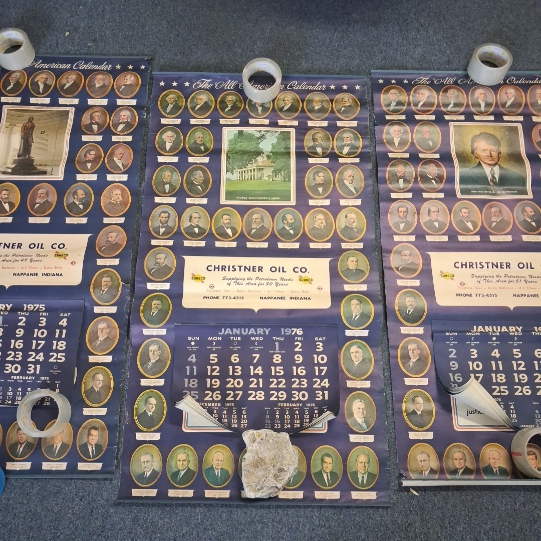 Vintage AMERICAN PRESIDENT CALENDAR LOT 3 Christner Oil Ford Nappanee Indiana 