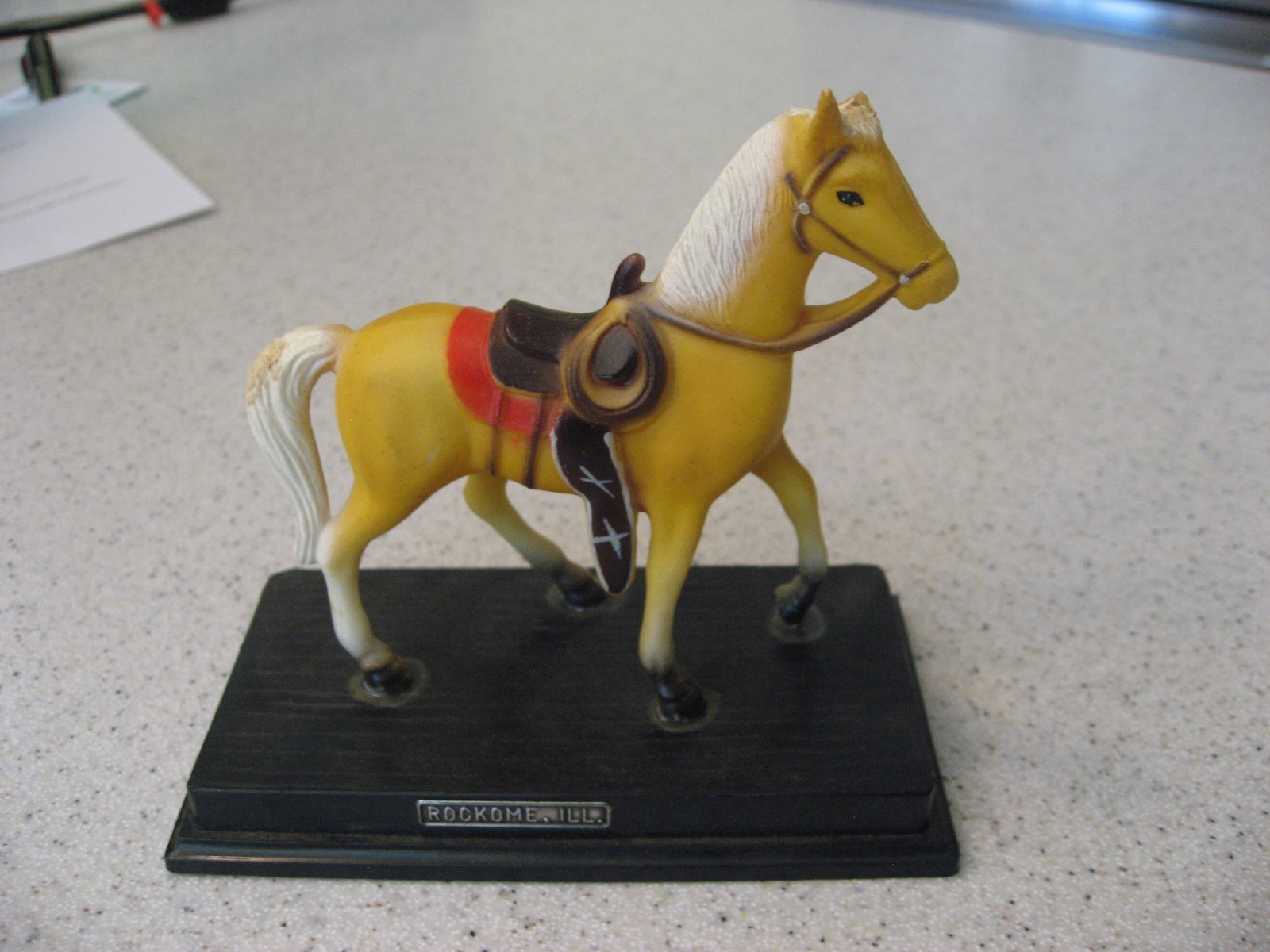 Vintage Hard Plastic Horse with Saddle Figure Souvenir from Rockome, IL Vintage Hard Plastic Horse with Saddle Figure Souvenir from Rockome, IL