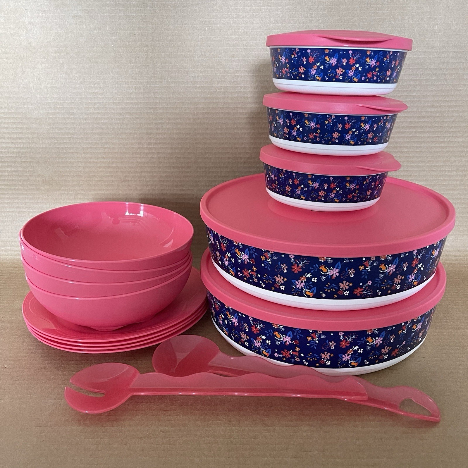 Tupperware Falling for Floral Serving Collection 14 Piece Set Pink Bowls Plates
