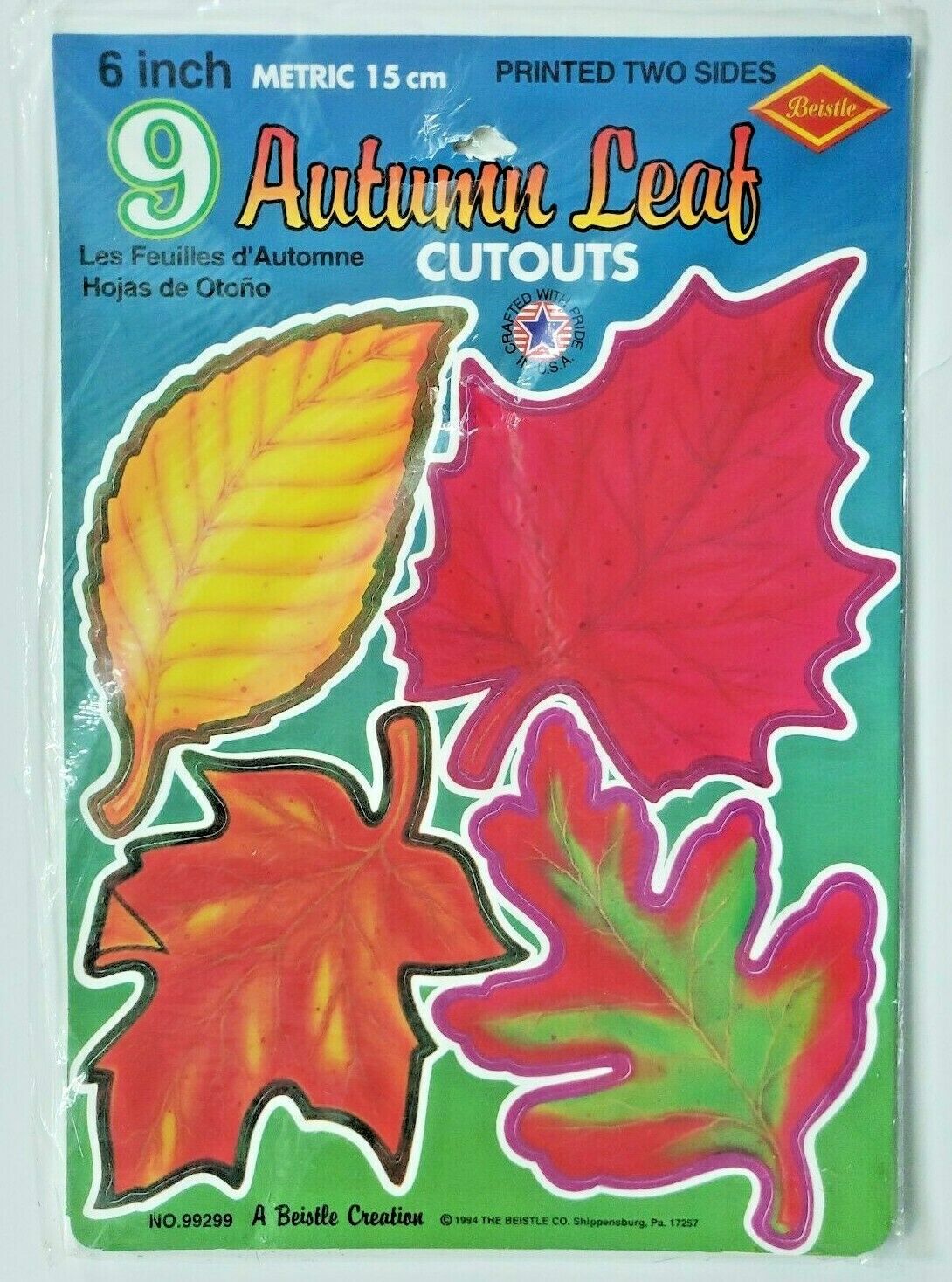 1994 Beistle 9 Autumn Leaf Cutouts 6in New In Packaging