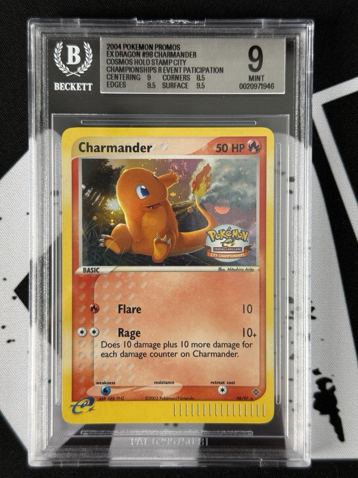 POKEMON BGS 9 CHARMANDER EX DRAGON CITY CHAMPIONSHIPS 98/97 HOLO ENGLISH - MINT
